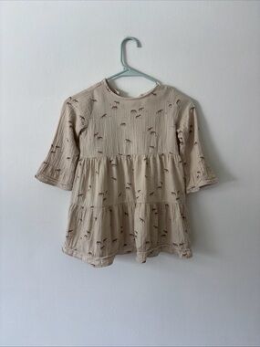 Beige Tiered Kids Dress with Brown horse Print
